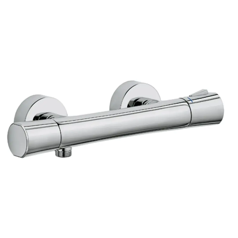 Thermostatische Brausearmatur in Chrom-Optik von Kludi, mit runden Halterungen und einem Bedienknopf zur Regulierung der Wassertemperatur.
